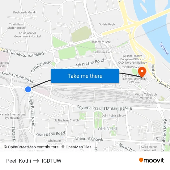 Peeli Kothi to IGDTUW map