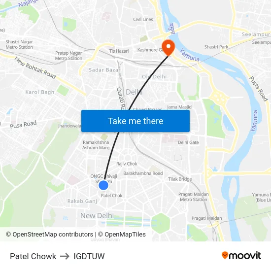 Patel Chowk to IGDTUW map