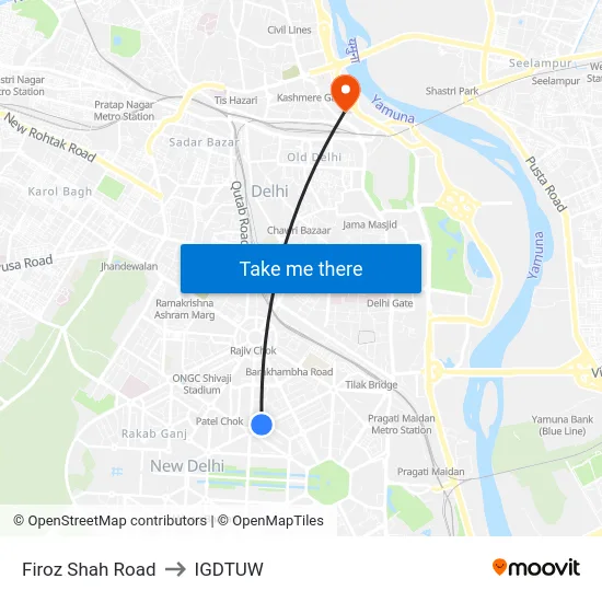 Firoz Shah Road to IGDTUW map