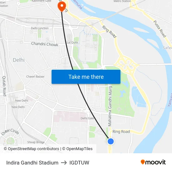 Indira Gandhi Stadium to IGDTUW map