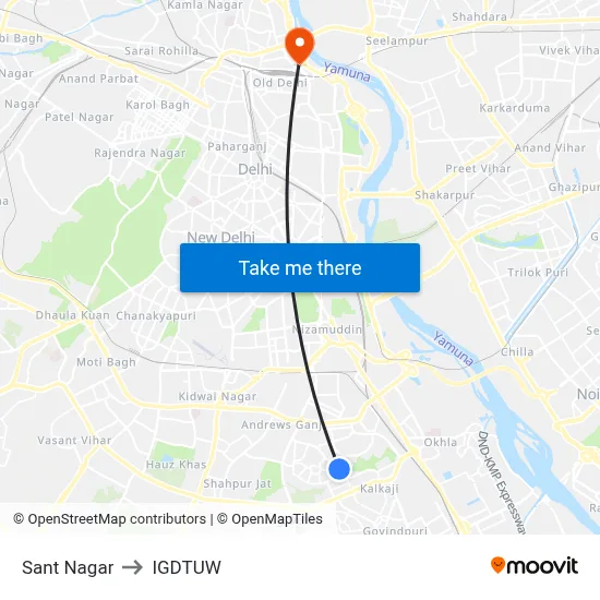 Sant Nagar to IGDTUW map