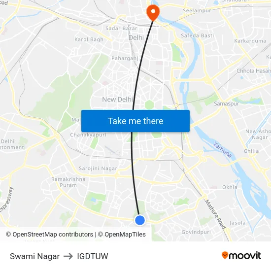 Swami Nagar to IGDTUW map