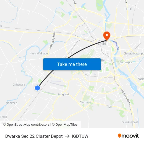 Dwarka Sec 22 Cluster Depot to IGDTUW map