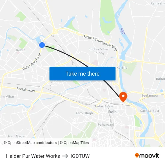 Haider Pur Water Works to IGDTUW map