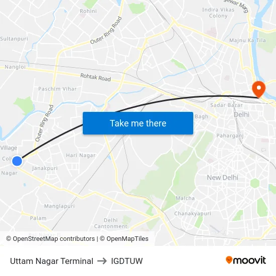 Uttam Nagar Terminal to IGDTUW map