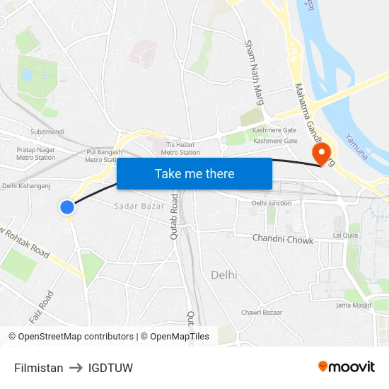 Filmistan to IGDTUW map