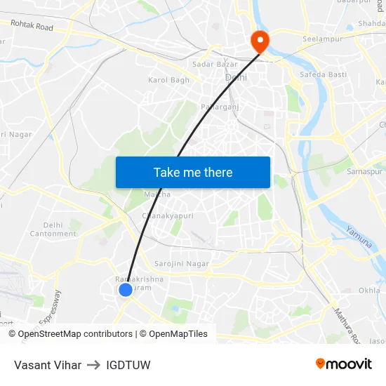 Vasant Vihar to IGDTUW map