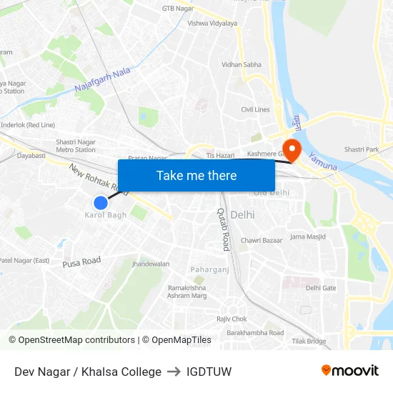 Dev Nagar / Khalsa College to IGDTUW map