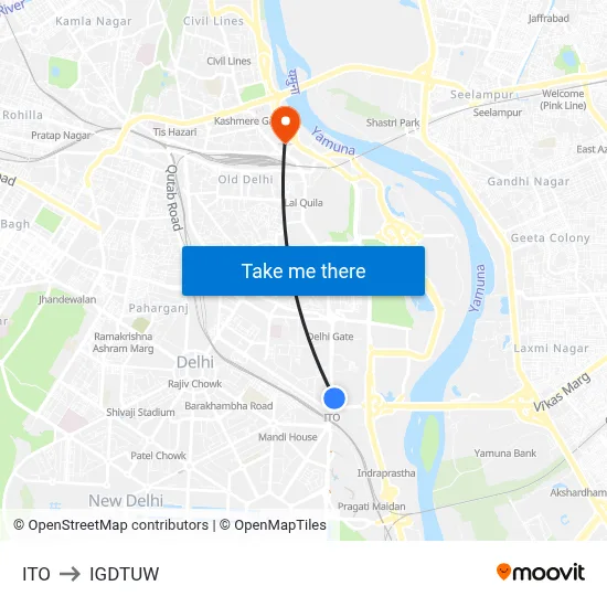 Mayur Vihar Phase 2 PKT C Metro Station to आईजीडीटीयूडब्ल्यू map