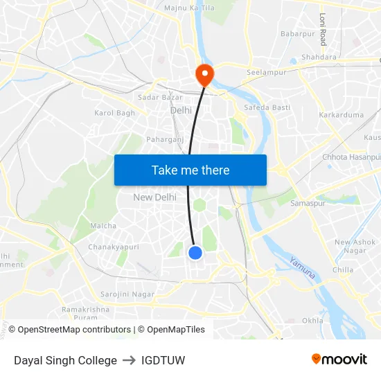 Dayal Singh College to IGDTUW map