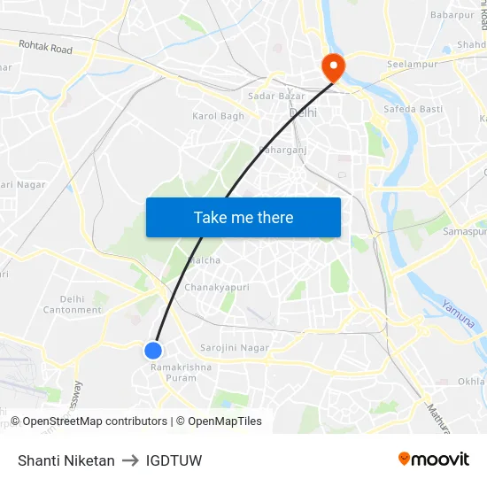 Shanti Niketan to IGDTUW map