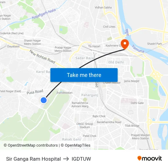 Sir Ganga Ram Hospital to IGDTUW map