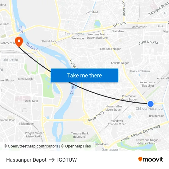 Hassanpur Depot to IGDTUW map
