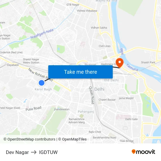Dev Nagar to IGDTUW map