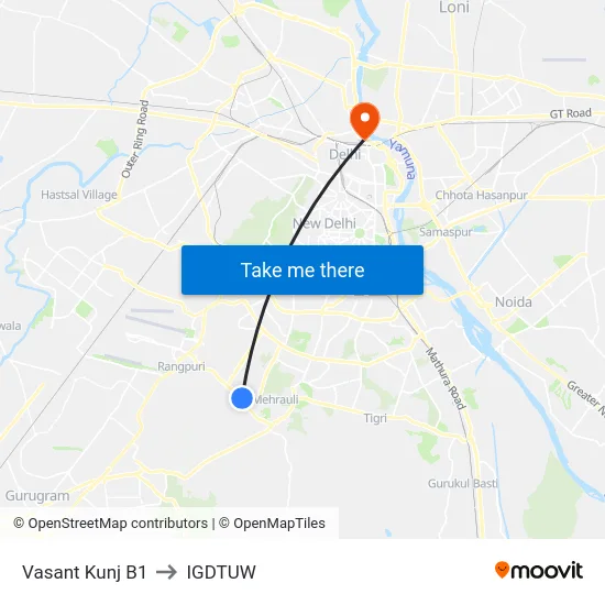 Vasant Kunj B1 to IGDTUW map