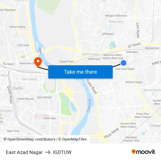 East Azad Nagar to IGDTUW map