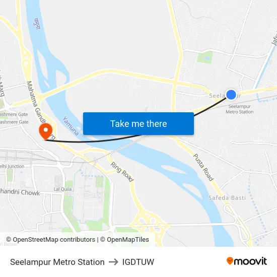 Seelampur Metro Station to IGDTUW map