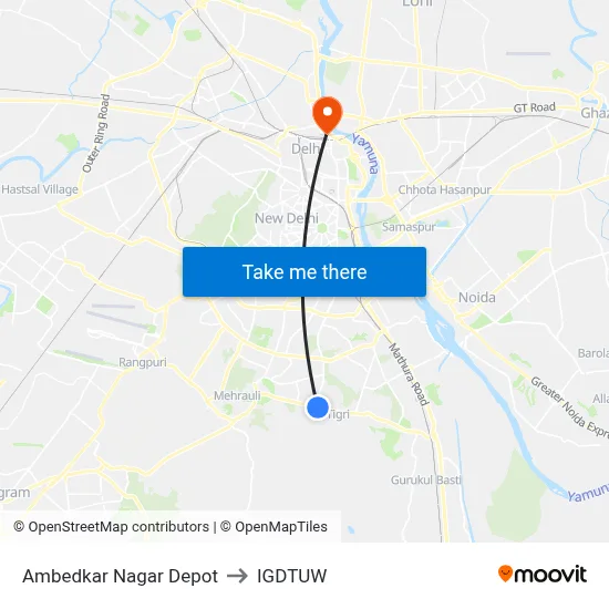 Ambedkar Nagar Depot to IGDTUW map