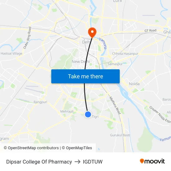 Dipsar College Of Pharmacy to IGDTUW map