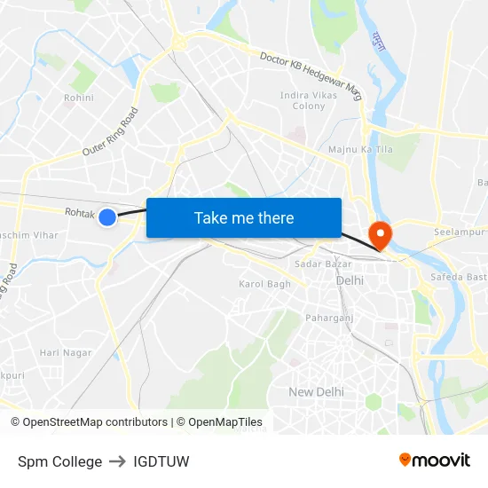 Spm College to IGDTUW map