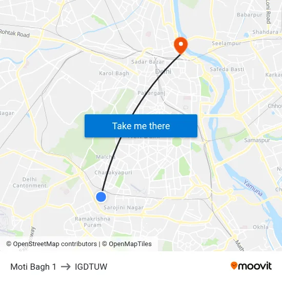 Moti Bagh 1 to IGDTUW map