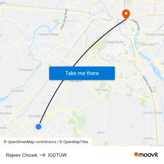 Rajeev Chowk to IGDTUW map