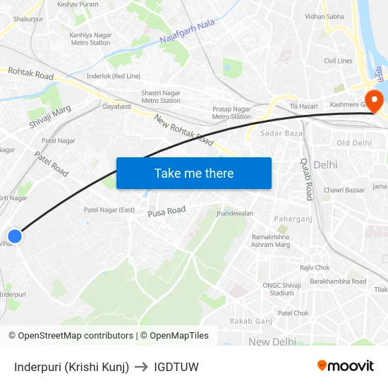 Inderpuri (Krishi Kunj) to IGDTUW map