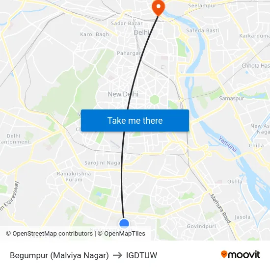 Begumpur (Malviya Nagar) to IGDTUW map