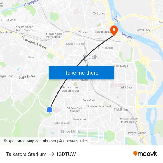 Talkatora Stadium to IGDTUW map