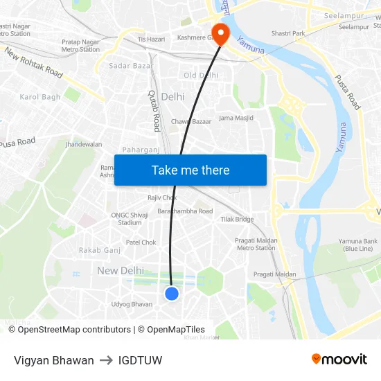 Vigyan Bhawan to IGDTUW map