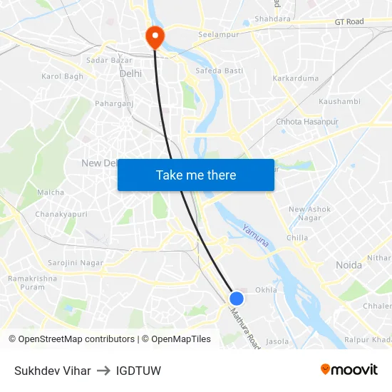 Sukhdev Vihar to IGDTUW map