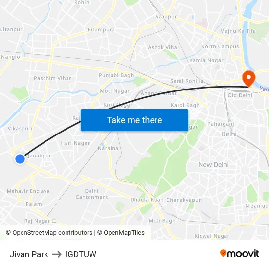 Jivan Park to IGDTUW map