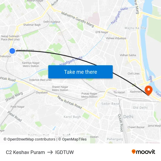 C2 Keshav Puram to IGDTUW map