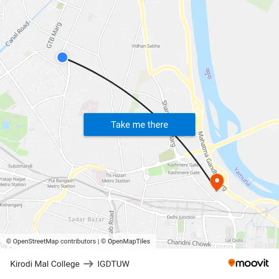 Kirodi Mal College to IGDTUW map