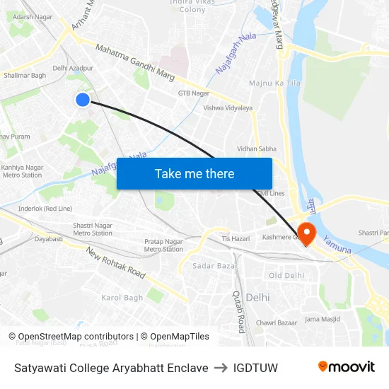 Satyawati College Aryabhatt Enclave to IGDTUW map