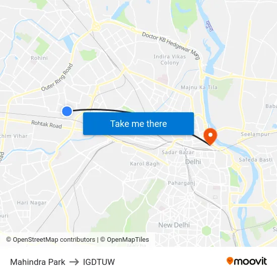 Mahindra Park to IGDTUW map