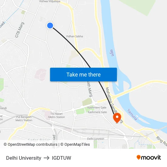 Delhi University to IGDTUW map