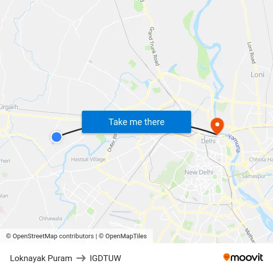 Loknayak Puram to IGDTUW map