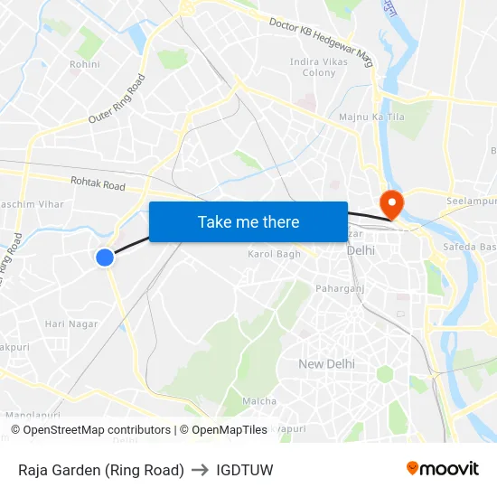 Raja Garden (Ring Road) to IGDTUW map