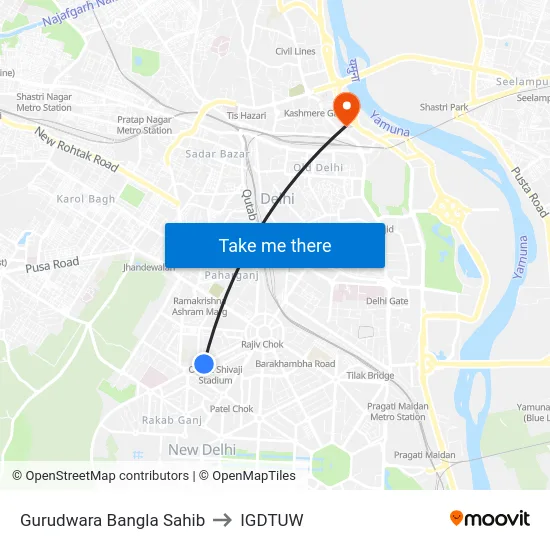 Gurudwara Bangla Sahib to IGDTUW map