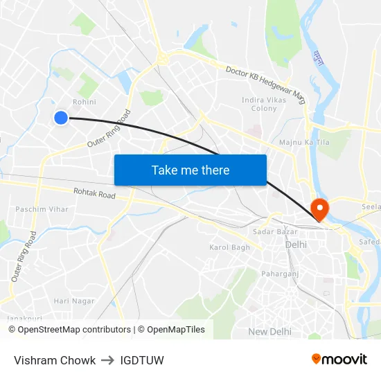 Vishram Chowk to IGDTUW map