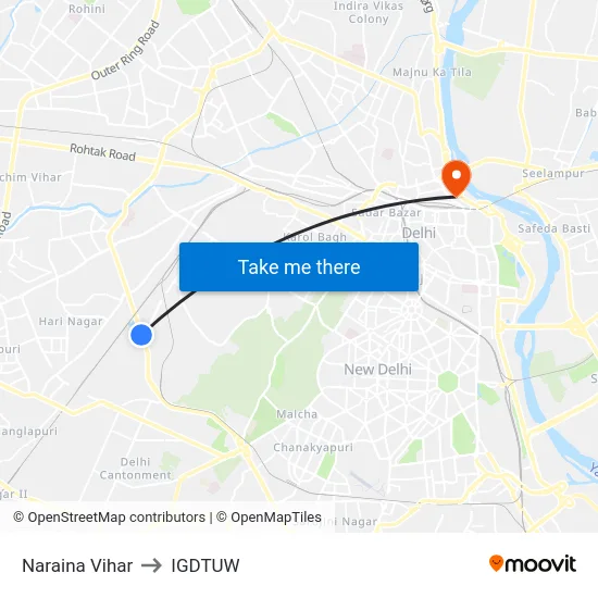 Naraina Vihar to IGDTUW map