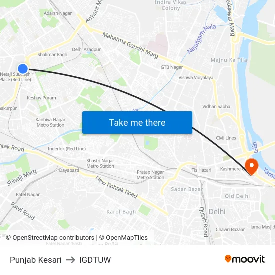 Punjab Kesari to IGDTUW map