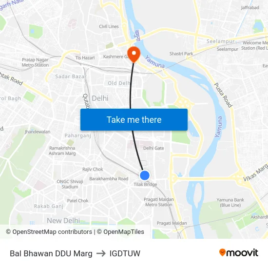 Bal Bhawan DDU Marg to IGDTUW map