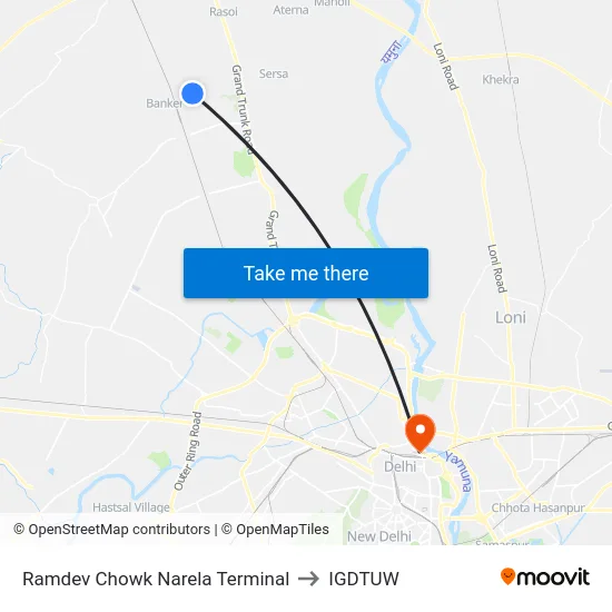 Ramdev Chowk Narela Terminal to IGDTUW map