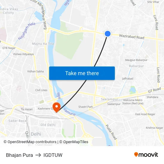 Bhajan Pura to IGDTUW map