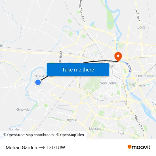 Mohan Garden to IGDTUW map