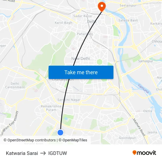 Katwaria Sarai to IGDTUW map