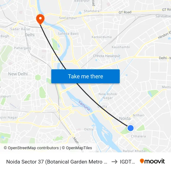 Noida Sector 37 (Botanical Garden Metro Station) to IGDTUW map