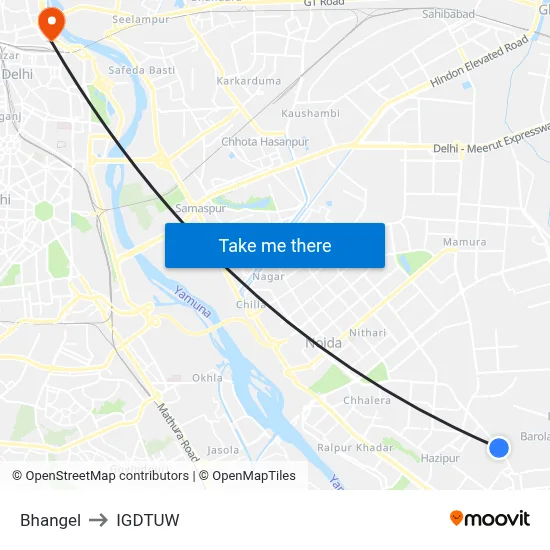 Bhangel to IGDTUW map